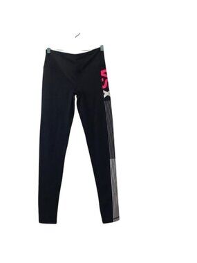 Victorias Secret VSX Sport Black Leggings With Pink Logo & Striped Design Size S